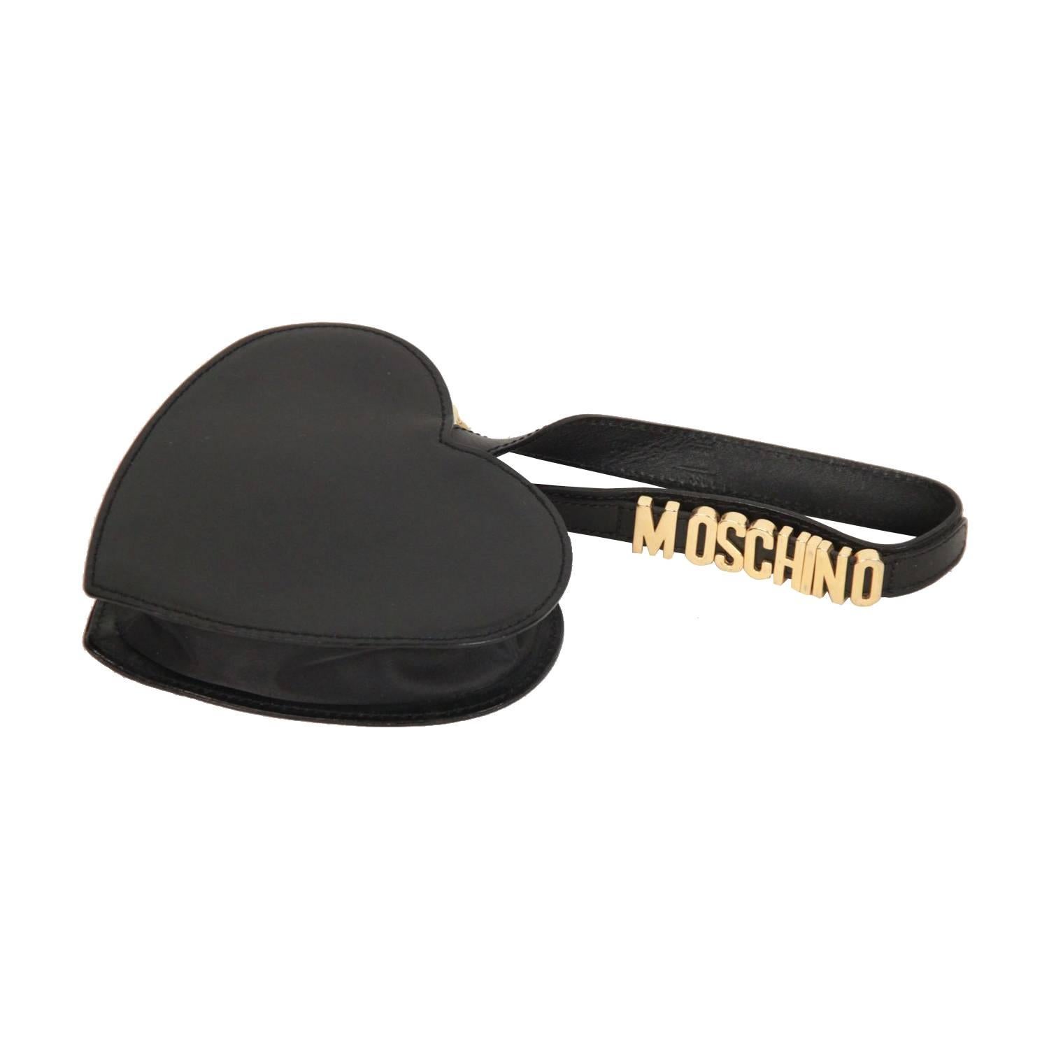 Moschino Vintage Black Leather Heart Wrist Bag