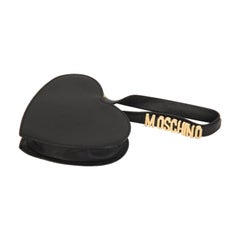 Moschino Retro Black Leather Heart Wrist Bag