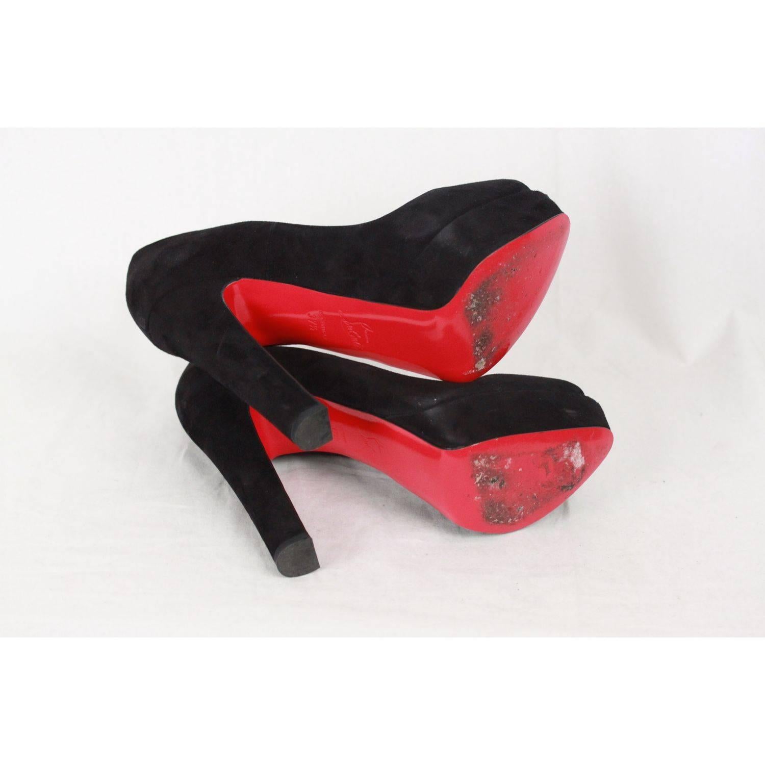 Christian Louboutin Black Suede Open Toe Shoes Bambou 140 Heels 37.5 In Good Condition In Rome, Rome