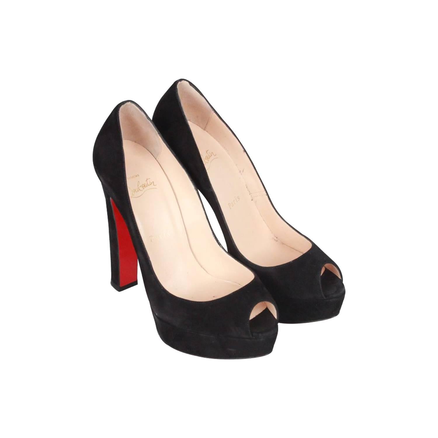 Christian Louboutin Black Suede Open Toe Shoes Bambou 140 Heels 37.5