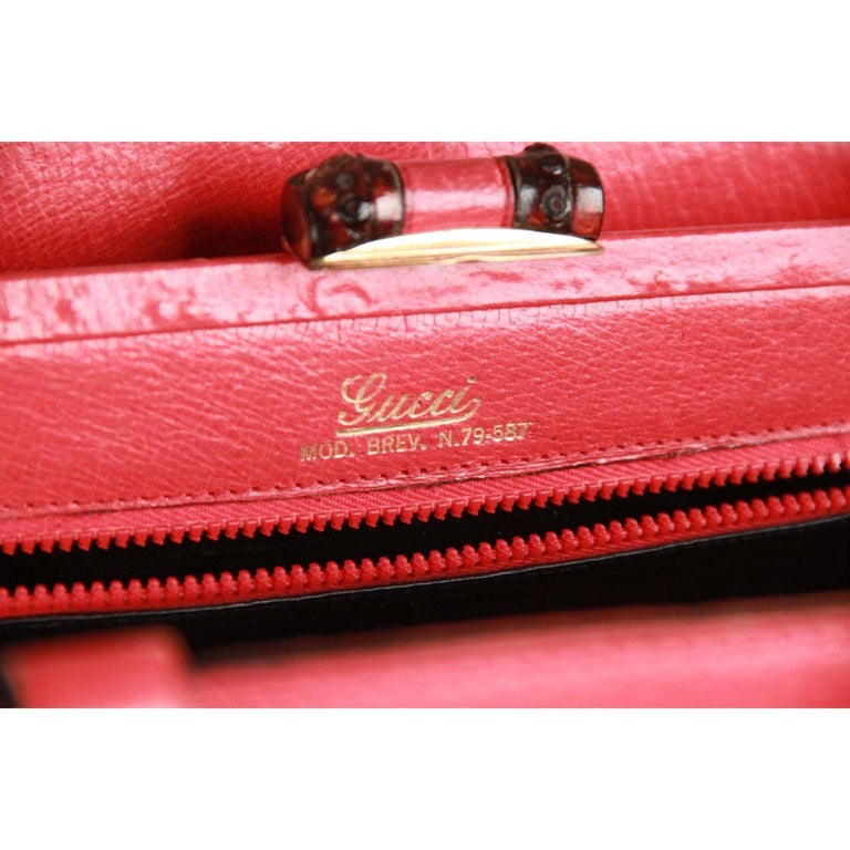 GUCCI VINTAGE Red Leather HANDBAG w/ BAMBOO Detail RARE For Sale at 1stDibs