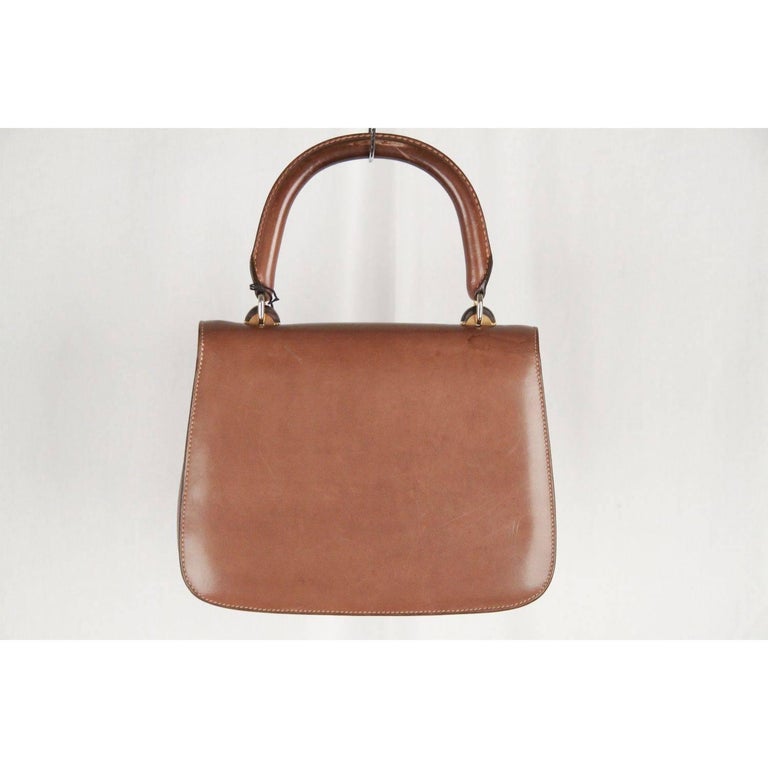 GUCCI VINTAGE Tan Leather HANDBAG w WOOD Detail at 1stDibs