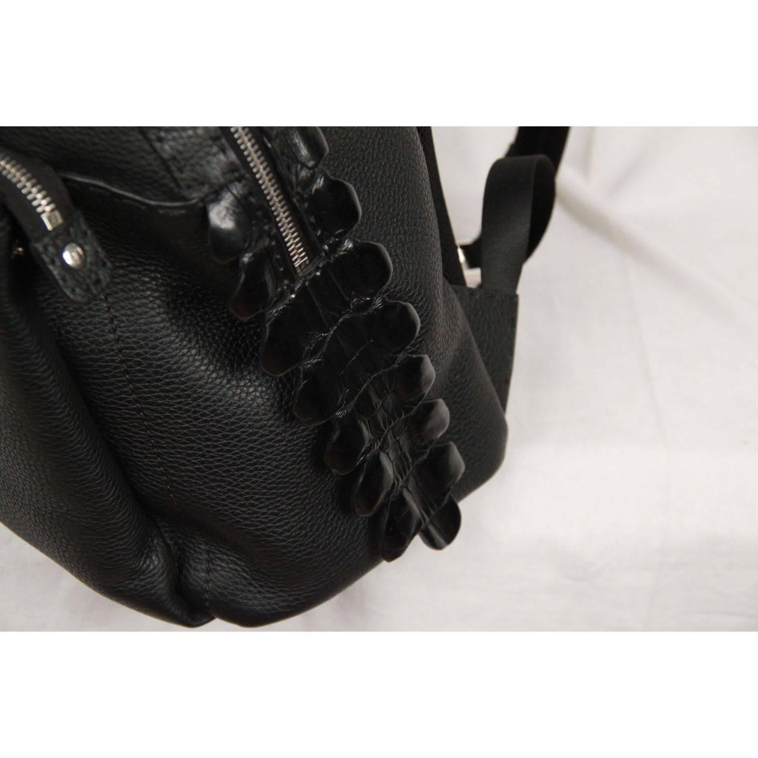 FENDI SELLERIA Black Leather BACKPACK with CROCODILE Tail In Excellent Condition In Rome, Rome