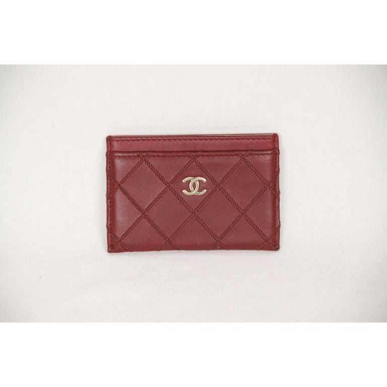 CHANEL Burgundy QUILTED Leather CC Logo CREDIT CARD CASE Holder