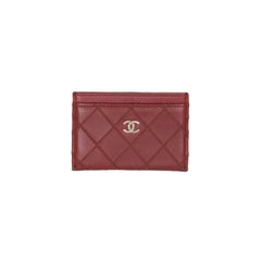 CHANEL Burgundy QUILTED Leather CC Logo CREDIT CARD CASE Holder