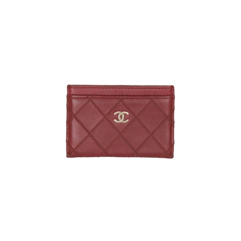 CHANEL Burgundy QUILTED Leather CC Logo CREDIT CARD CASE Holder For ...