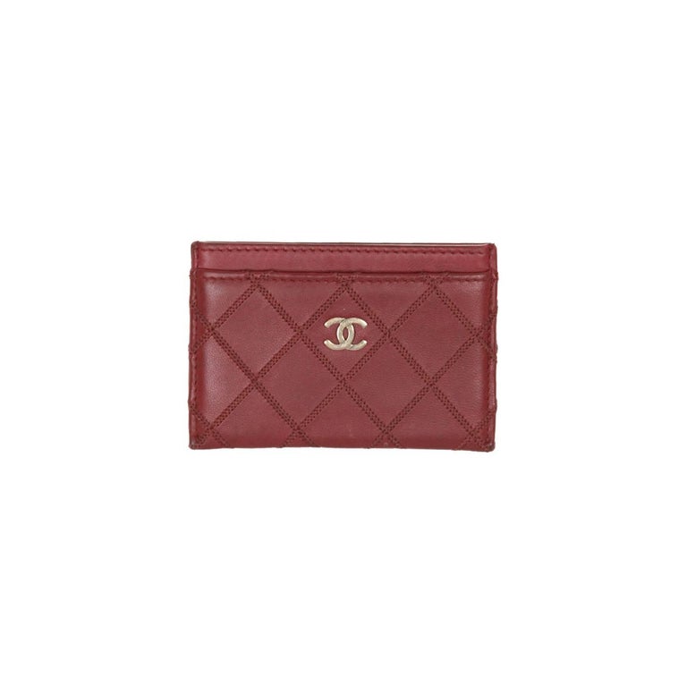 CHANEL Burgundy QUILTED Leather CC Logo CREDIT CARD CASE Holder For