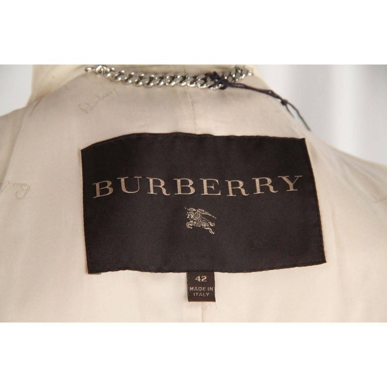 BURBERRY Ivory Leather TRENCH COAT Double Breasted w/ BELT Size 42 For ...