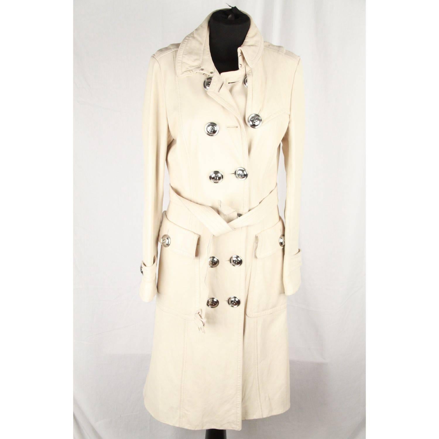 BURBERRY Ivory Leather TRENCH COAT Double Breasted w/ BELT Size 42 For Sale  at 1stDibs | ivory trench coat, leather trench coat burberry, burberry  funnel neck coat