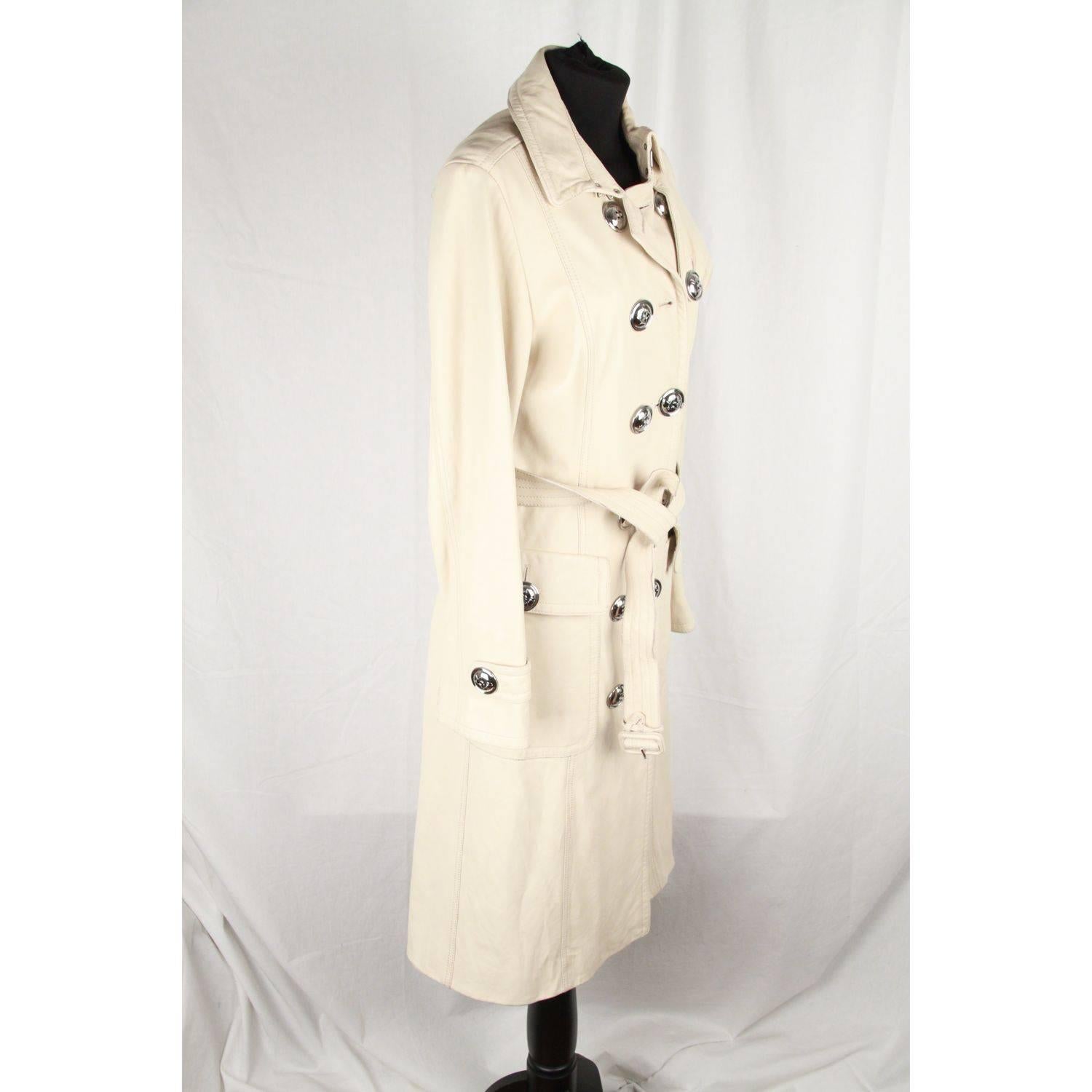 BURBERRY Ivory Leather TRENCH COAT Double Breasted w/ BELT Size 42 In Good Condition In Rome, Rome