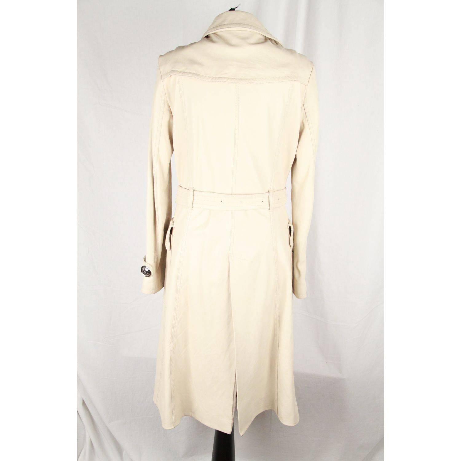 Women's BURBERRY Ivory Leather TRENCH COAT Double Breasted w/ BELT Size 42