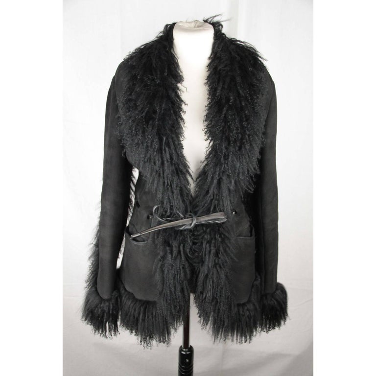 GUCCI Black Suede SHEARLING JACKET Zip Front SIZE 38 For Sale at 1stDibs