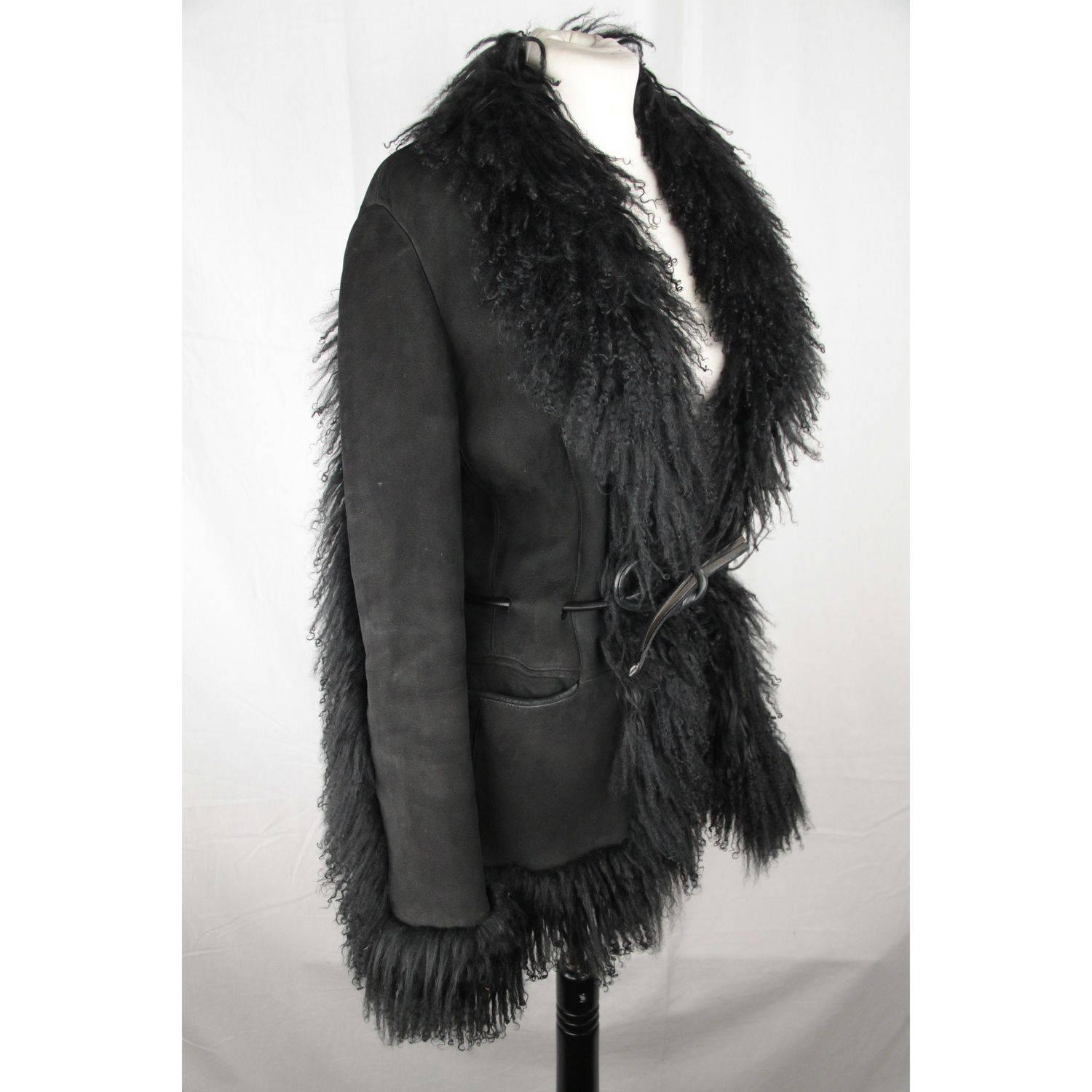 Women's GUCCI Black Suede SHEARLING JACKET Zip Front SIZE 38
