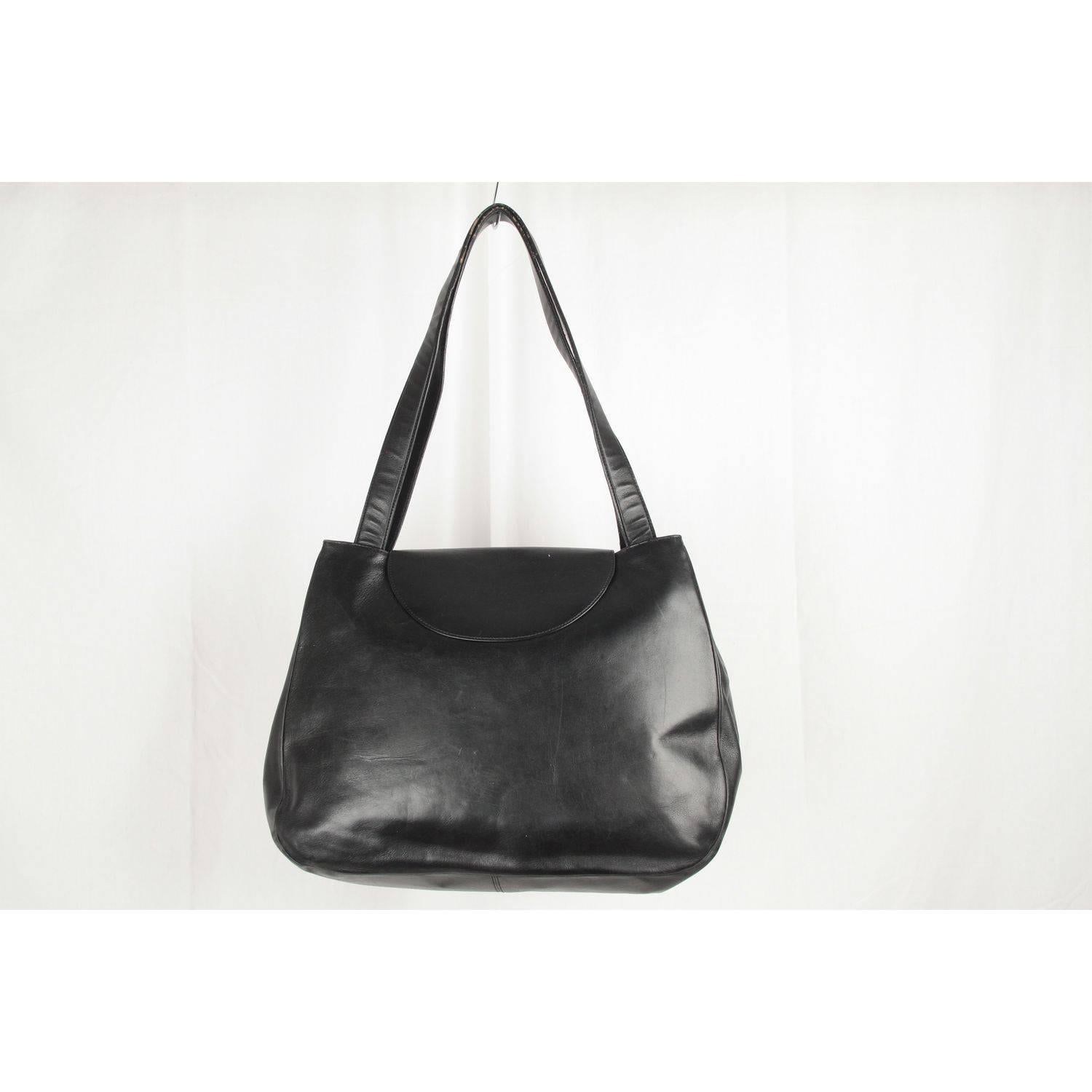 CARTIER PARIS Vintage Black Leather PANTHERE Line Large Tote Shoulder Bag In Good Condition In Rome, Rome
