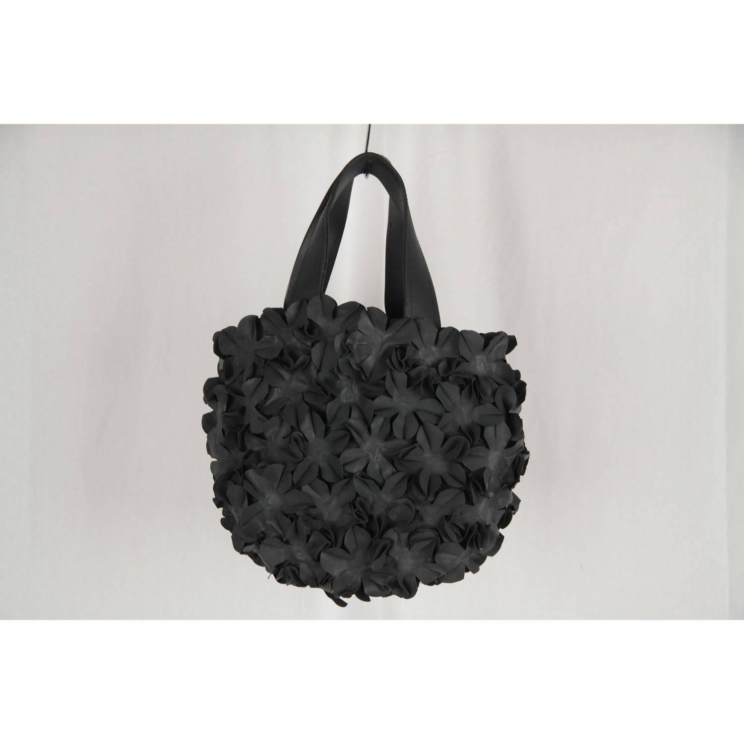 Women's COMME DES GARCONS Black Rubber FLOWERS Applique TOTE BAG