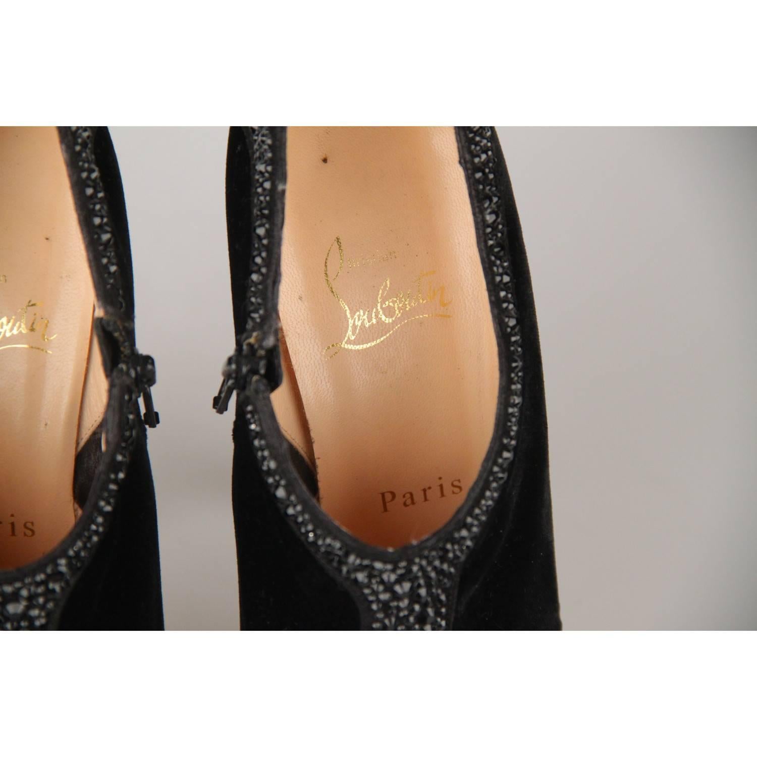 Women's CHRISTIAN LOUBOUTIN Black Velvet Laelia Strass 140 Ankle Boots Size 36