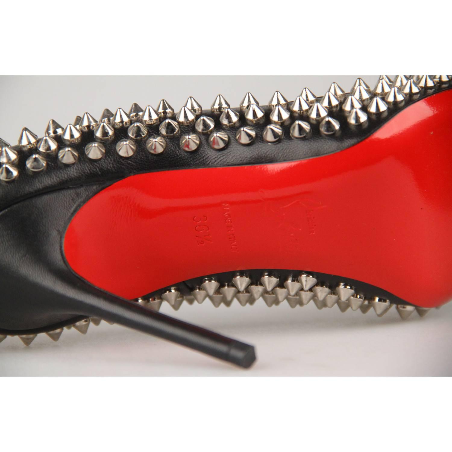 Women's CHRISTIAN LOUBOUTIN Black Leather Fifi Spikes 100 Pumps Shoes 36.5