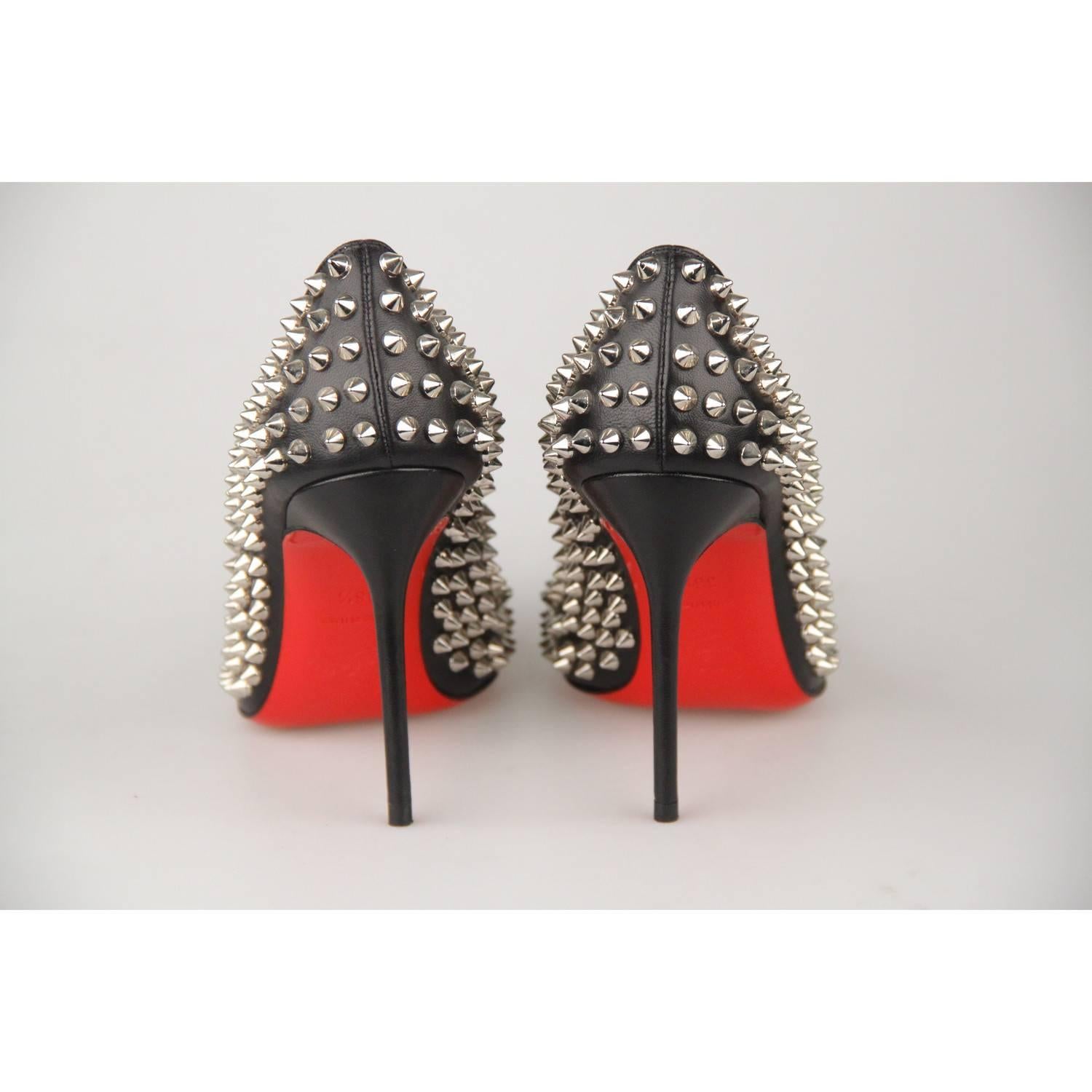 CHRISTIAN LOUBOUTIN Black Leather Fifi Spikes 100 Pumps Shoes 36.5 In Excellent Condition In Rome, Rome