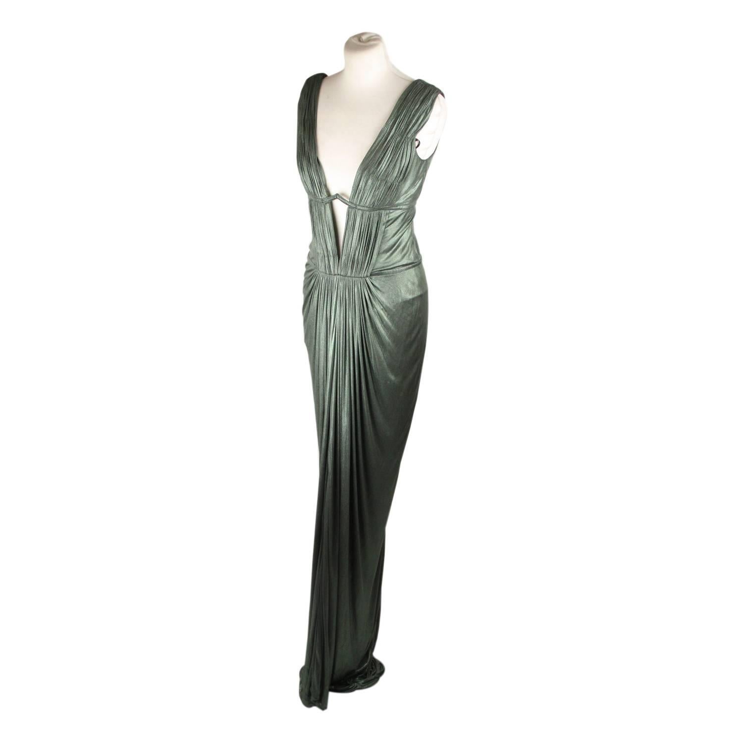 roberto cavalli cleopatra metalic green dress
