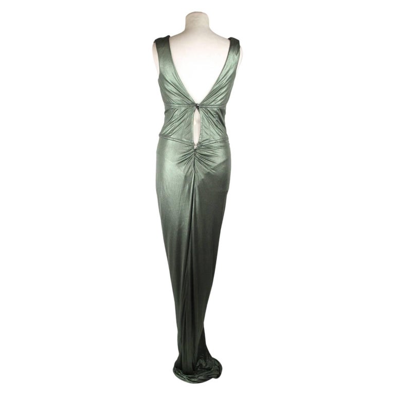 ROBERTO CAVALLI Green Metallic Cleopatra Dress Gown Size 42 For Sale at ...
