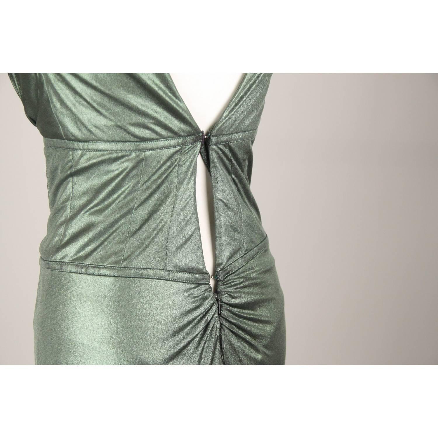 Black ROBERTO CAVALLI Green Metallic Cleopatra Dress Gown Size 42