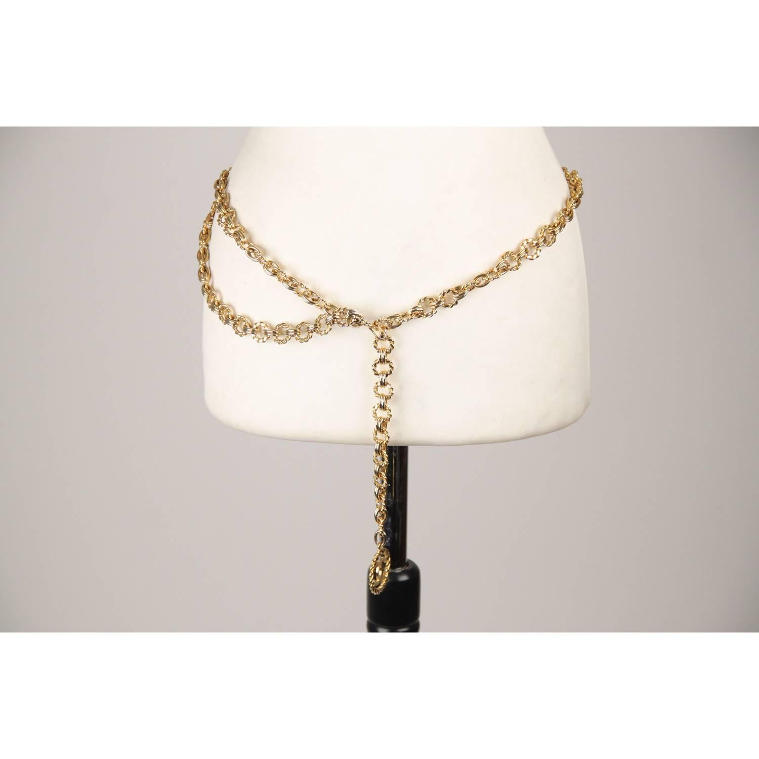 Women's CHANEL Vintage Gold Metal RING Chain Necklace or Belt CC Pendant