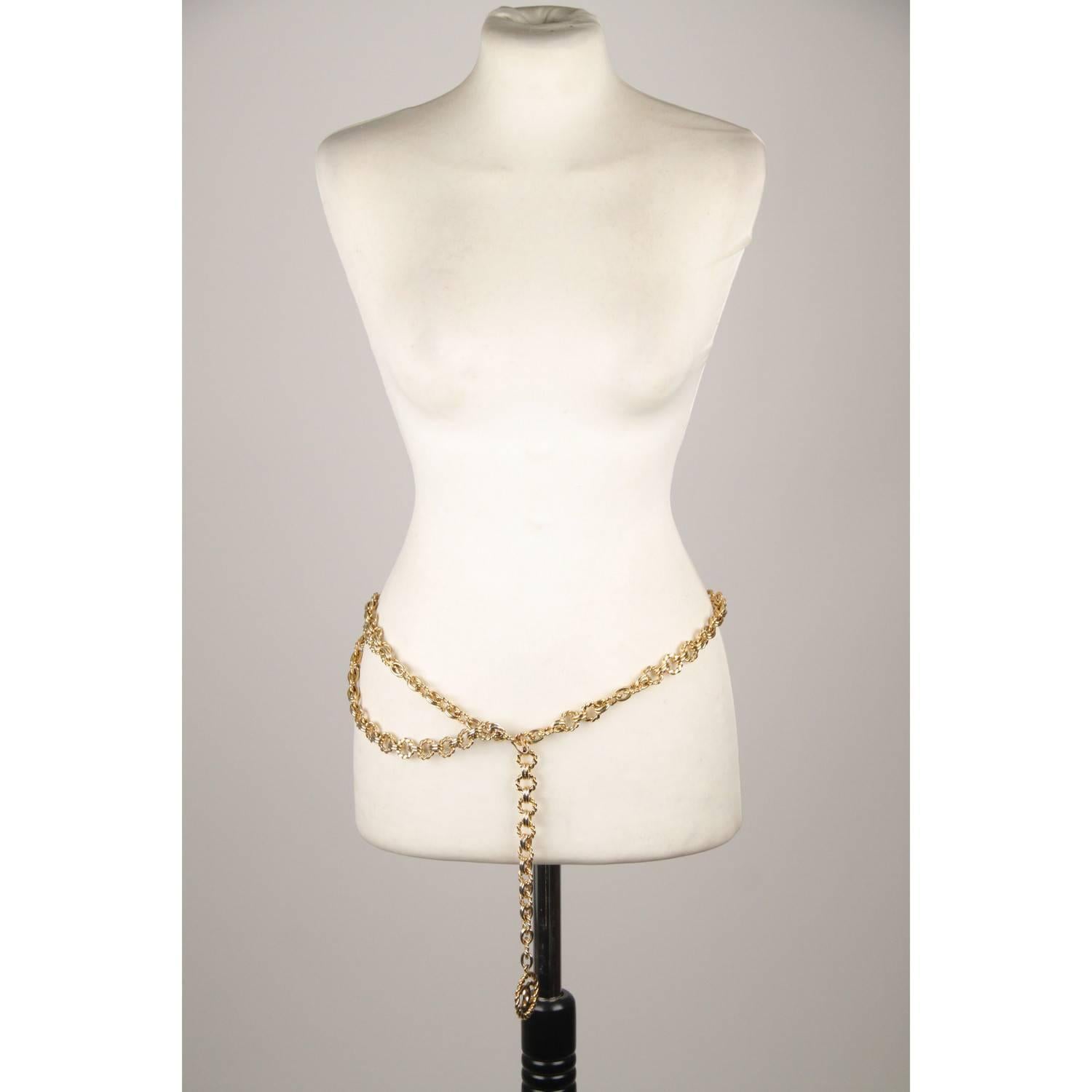 CHANEL Vintage Gold Metal RING Chain Necklace or Belt CC Pendant 1