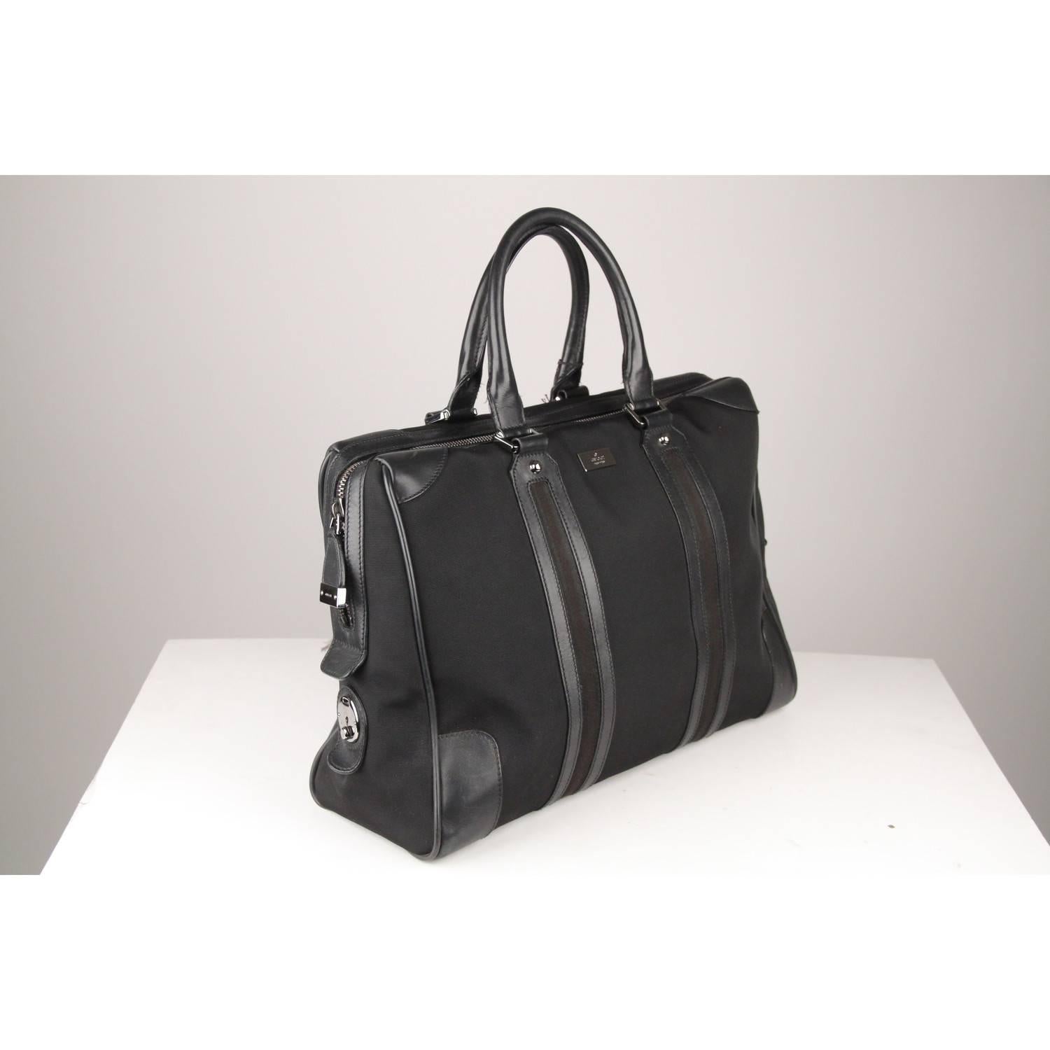 Gucci Black Canvas Soft Briefcase Travel Bag Overnight Bag In Excellent Condition In Rome, Rome