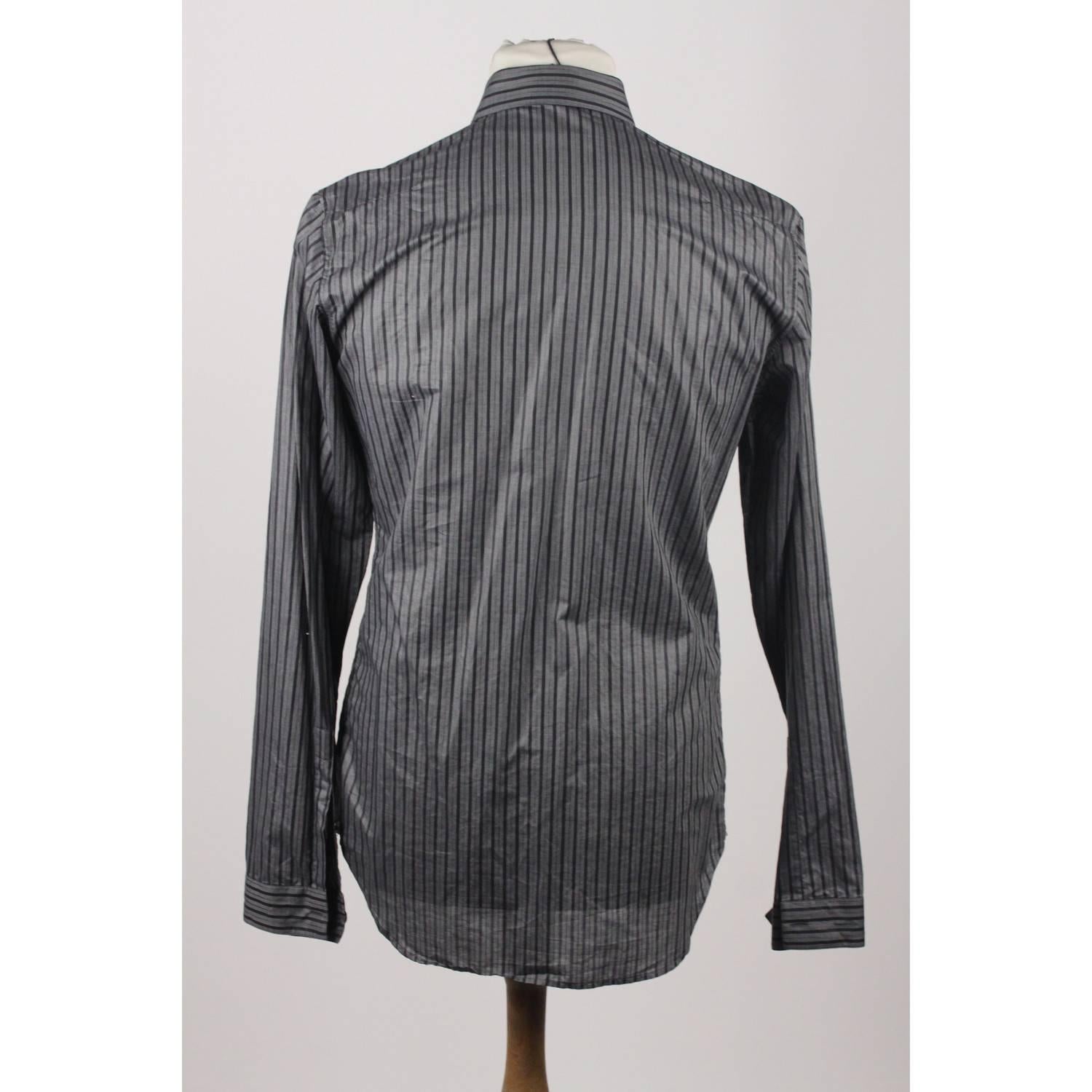 Black DIOR HOMME Cotton Striped Men Button Down Shirt Long Sleeve Size 39