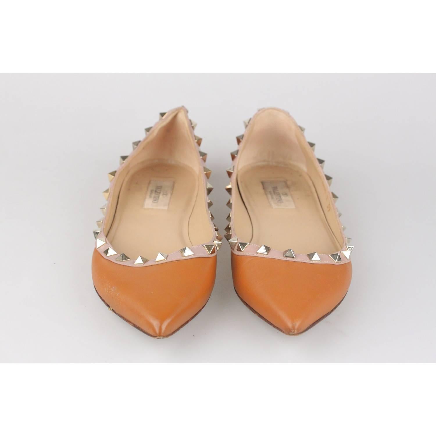 Women's VALENTINO Beige Leather Rockstud Ballerina Shoes Size 39