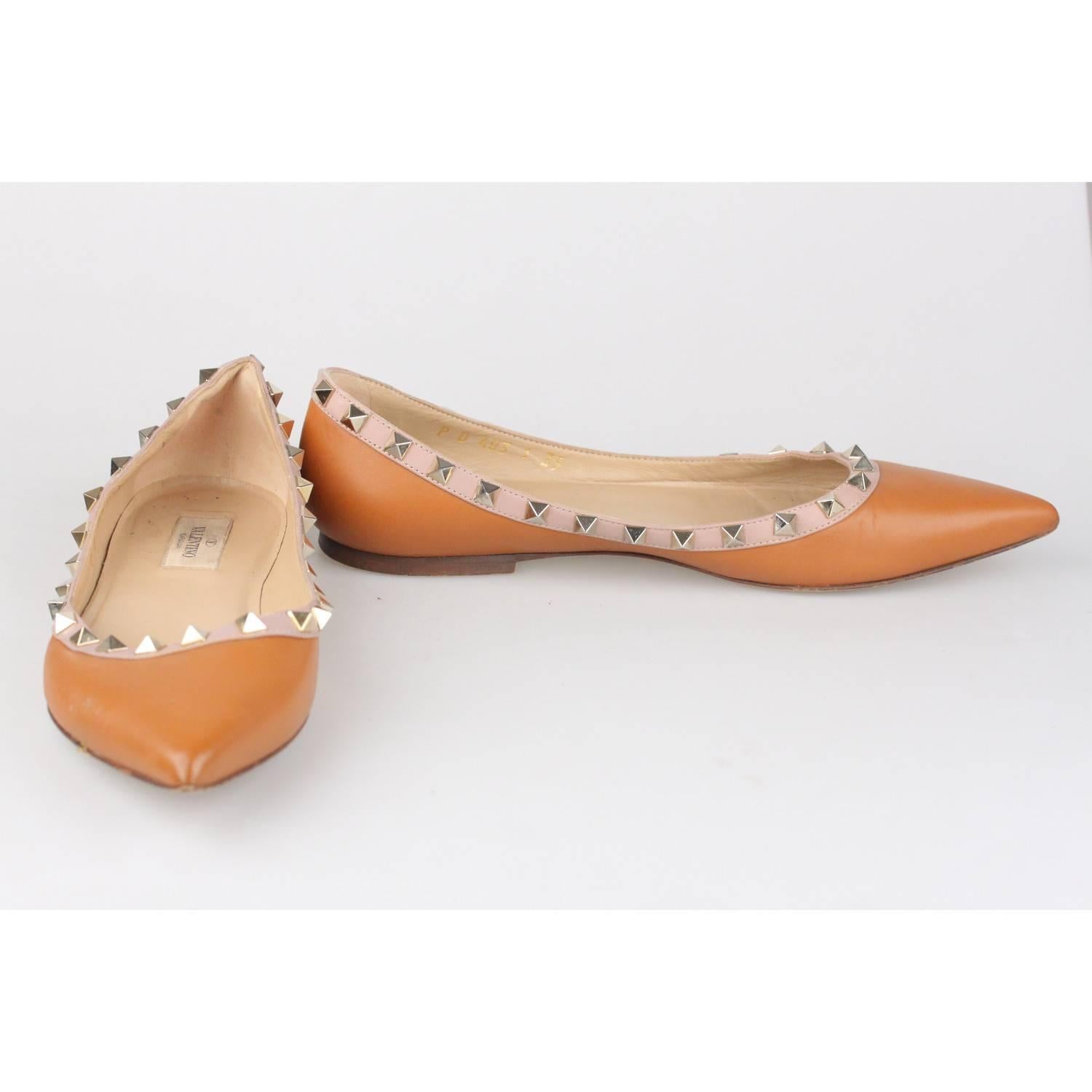 VALENTINO Beige Leather Rockstud Ballerina Shoes Size 39 1
