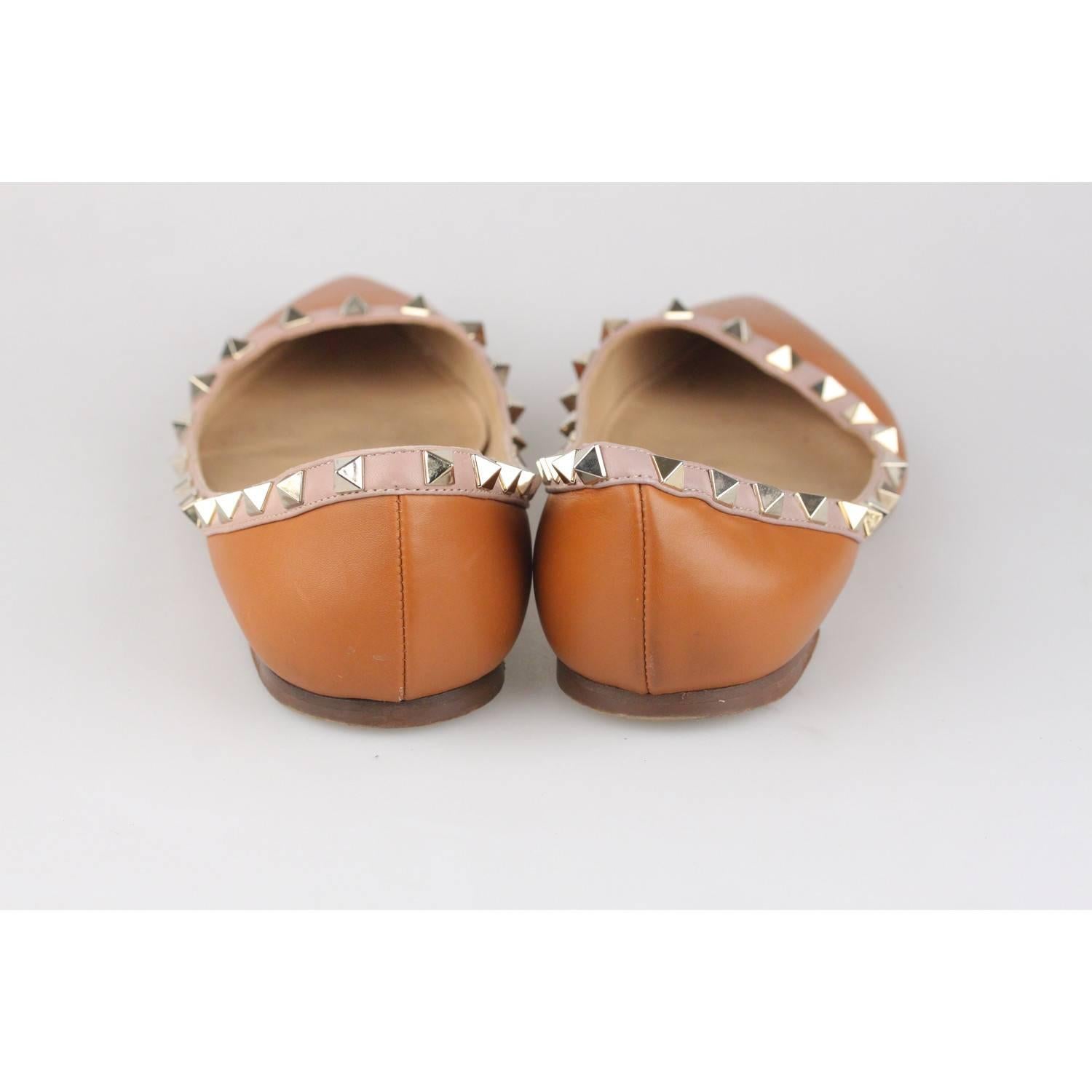 VALENTINO Beige Leather Rockstud Ballerina Shoes Size 39 2