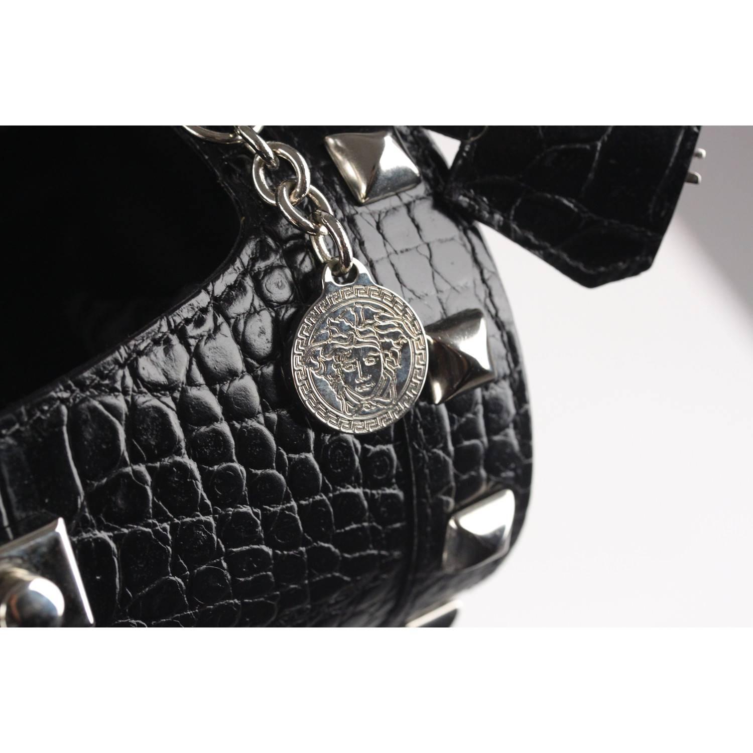 VERSACE Black Embossed Leather Cylinder Box Bag with Studs 7