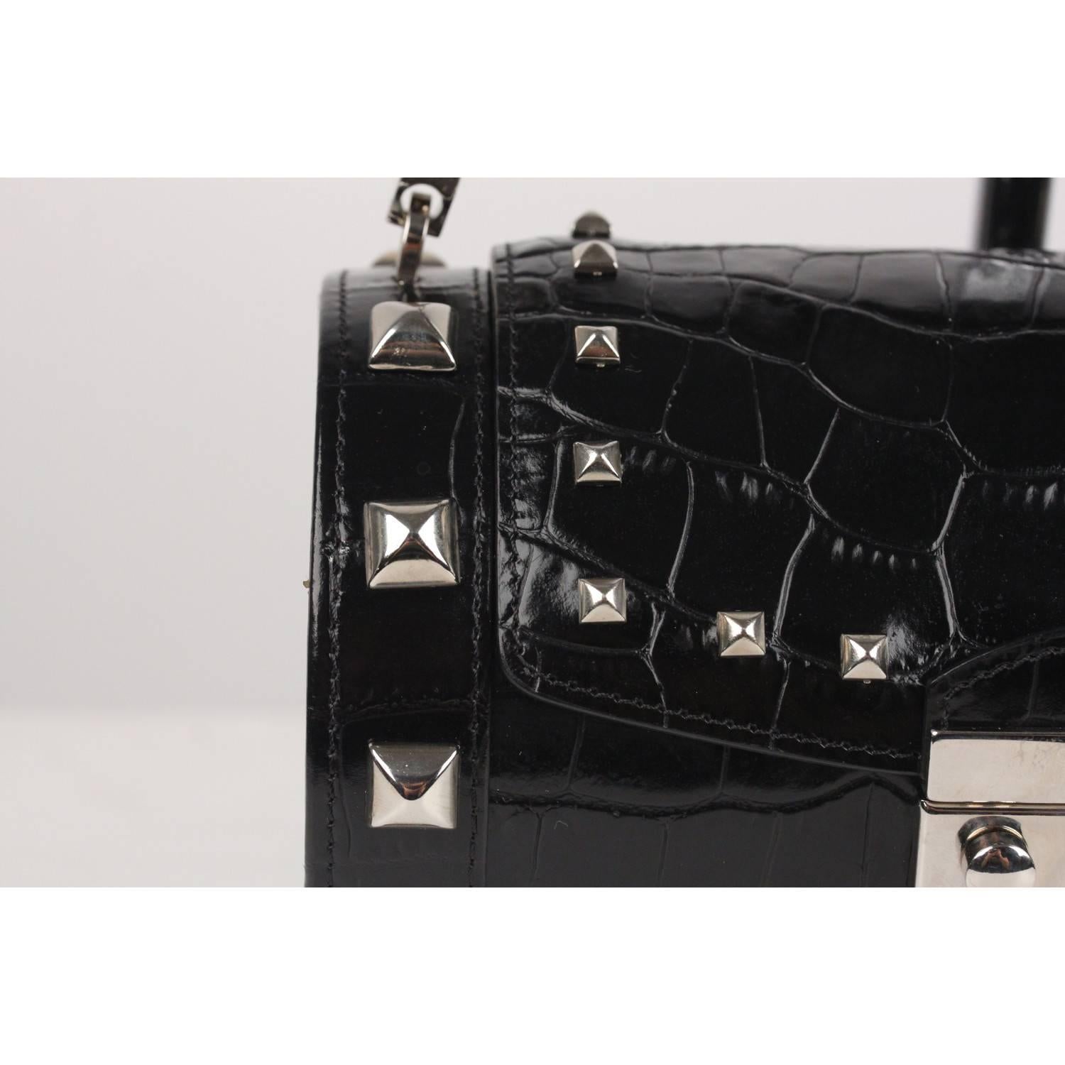 VERSACE Black Embossed Leather Cylinder Box Bag with Studs In Excellent Condition In Rome, Rome
