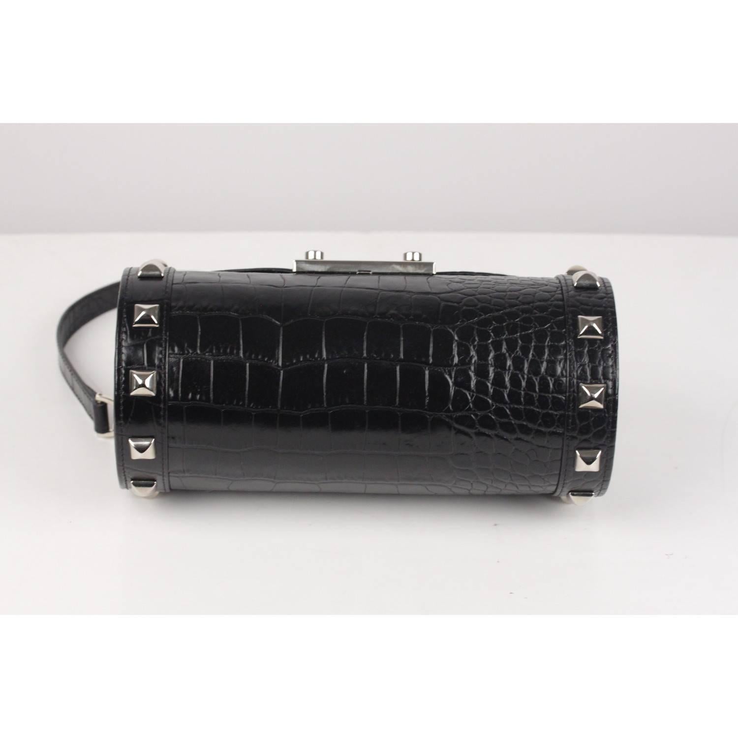 VERSACE Black Embossed Leather Cylinder Box Bag with Studs 3