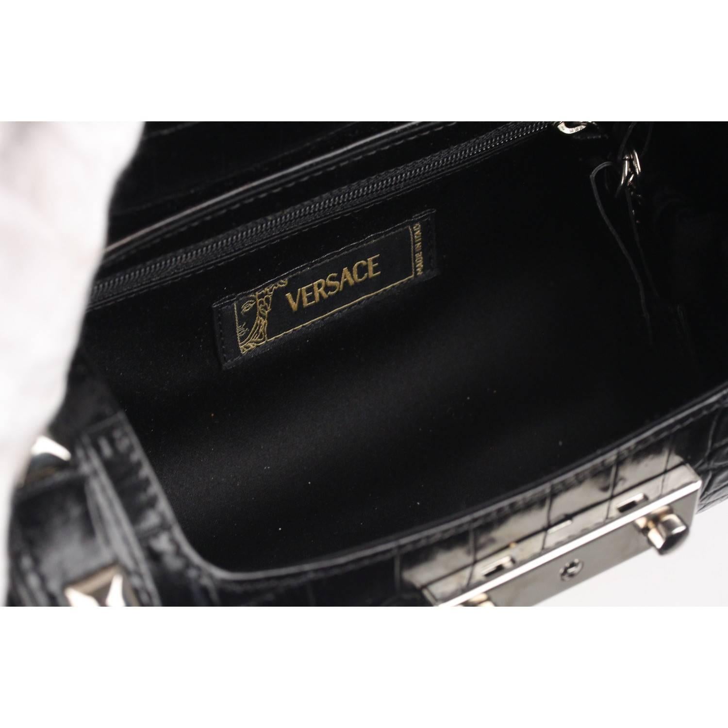 VERSACE Black Embossed Leather Cylinder Box Bag with Studs 4