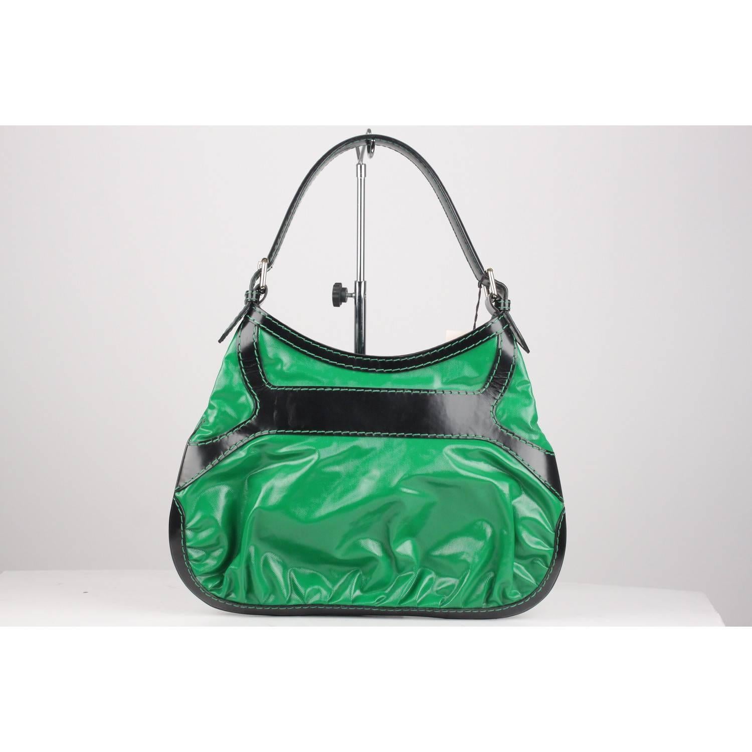 Blue GUCCI Green and Black Dialux Coated Canvas Queen Hobo Bag