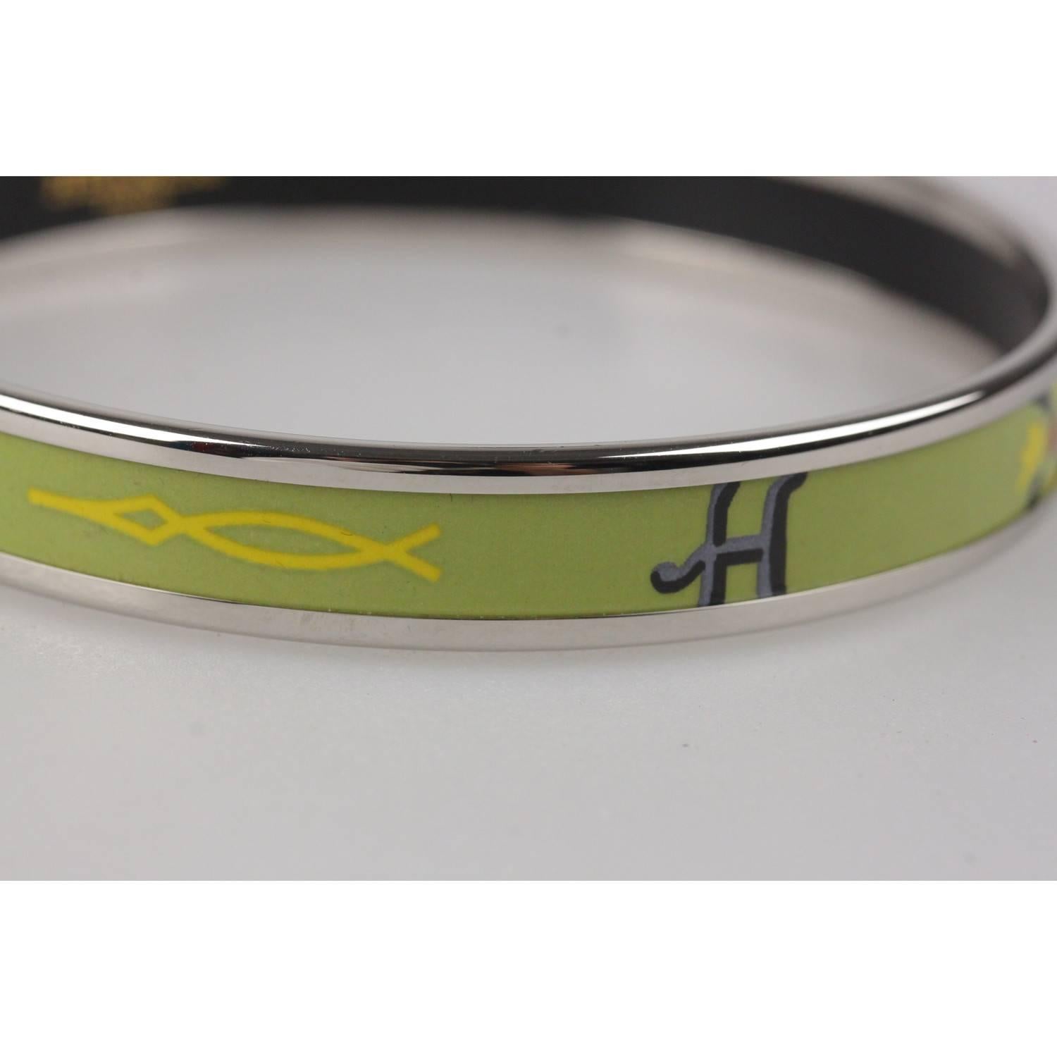 Women's HERMES Enamel Green Narrow Bangle Bracelet Palladium Plated Rim