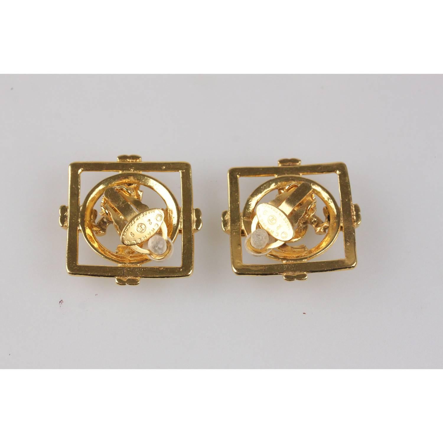 Women's or Men's CHANEL Vintage Gold Metal Square Clip On CC Logo Earrings