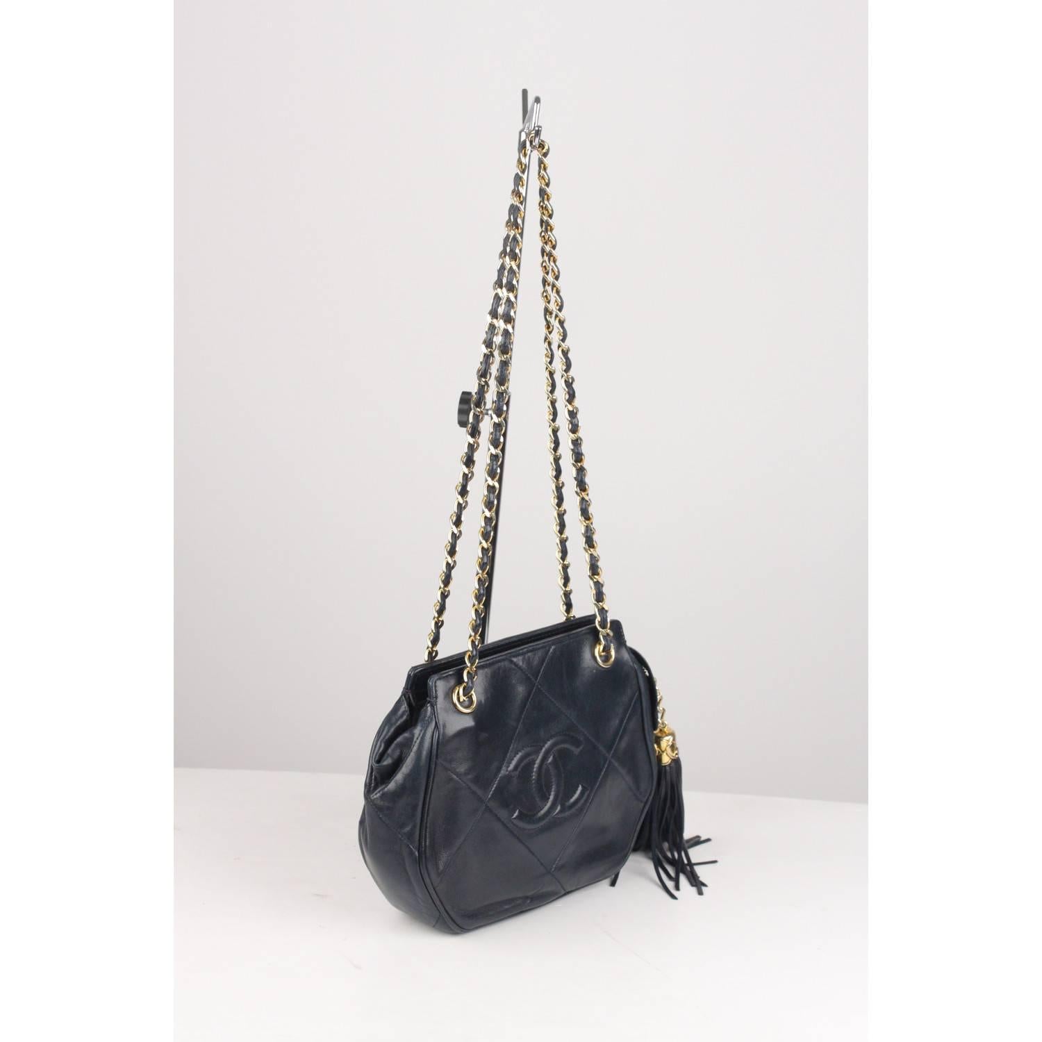 Women's CHANEL Vintage Blue Quilted Leather Tassel Shoulder Bag
