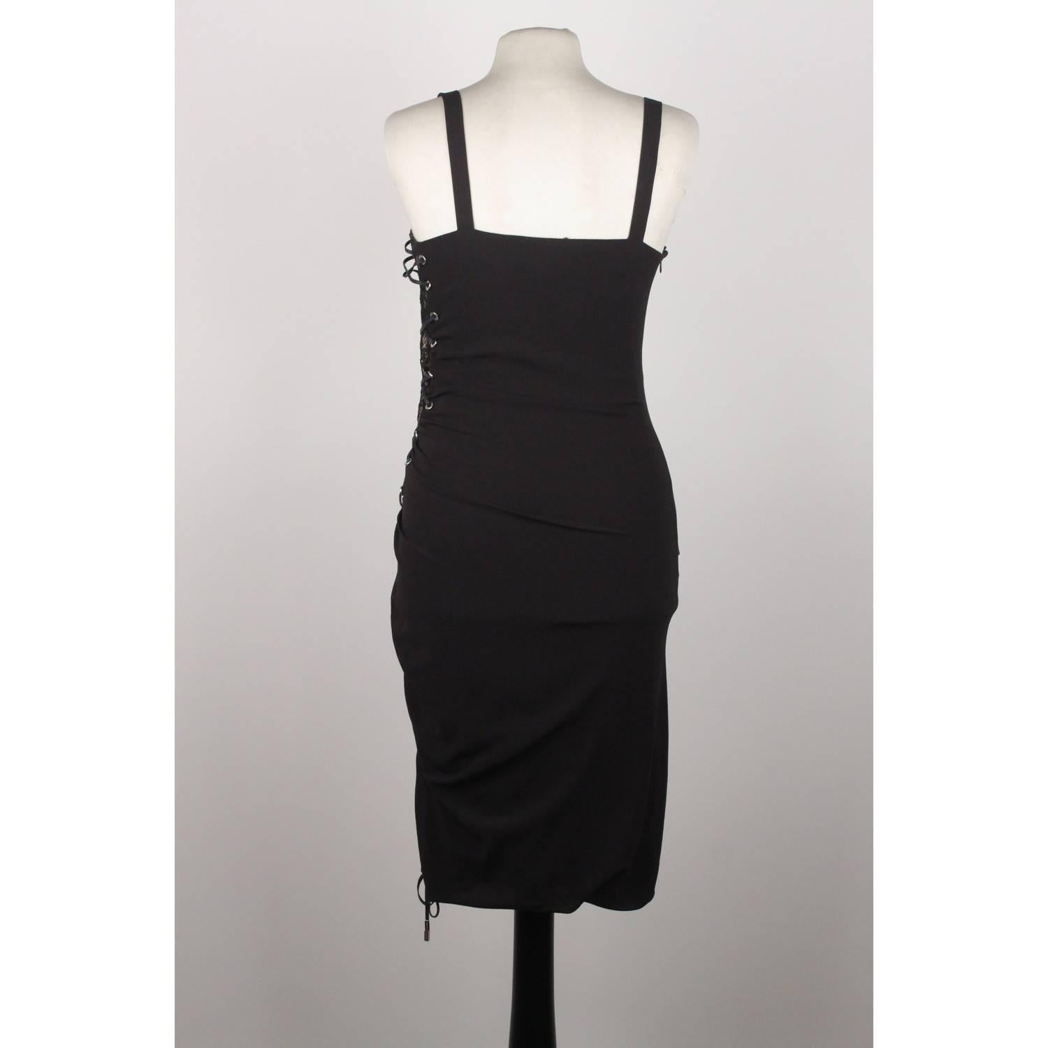 Women's Versace Silk Sleeveless Little Black Dress with Lace Up Detail Size 40
