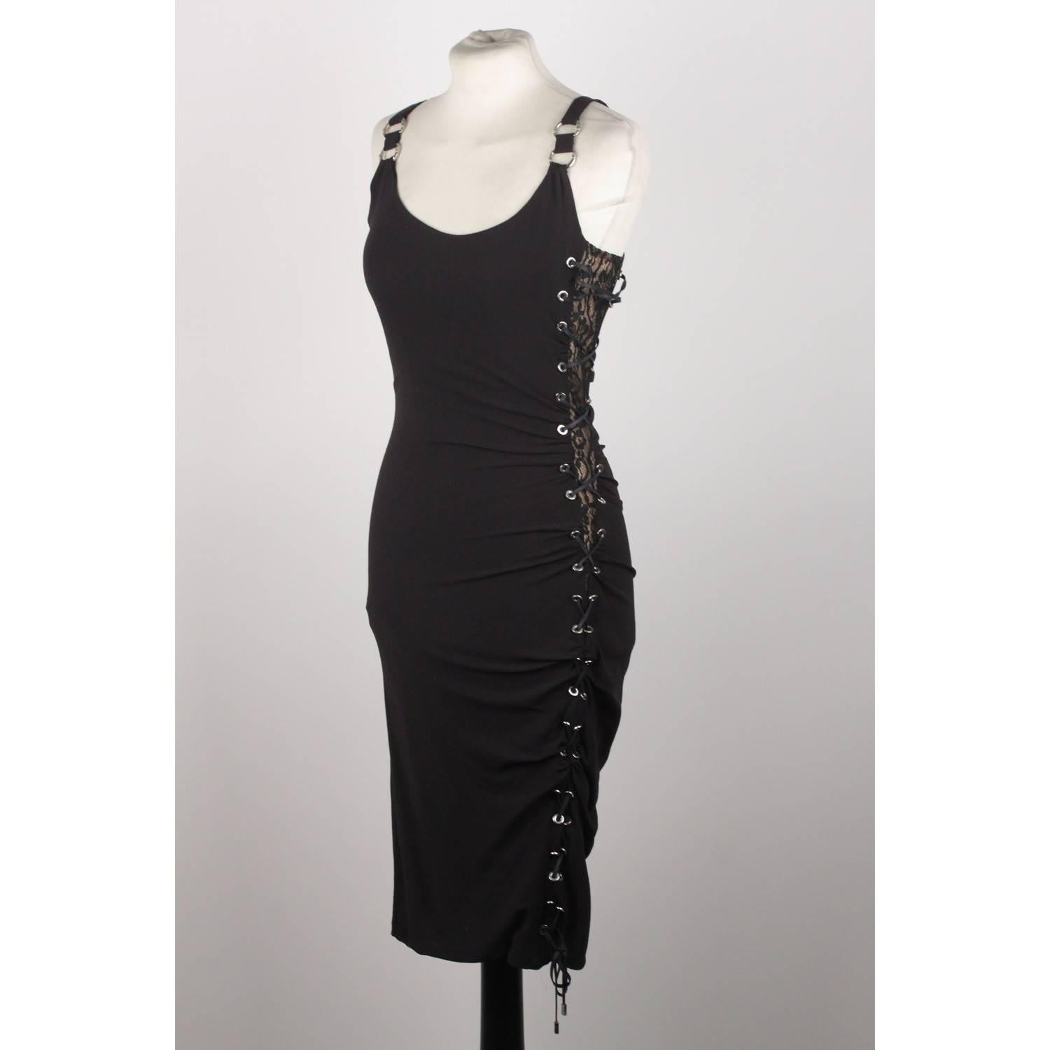 Versace Silk Sleeveless Little Black Dress with Lace Up Detail Size 40 1