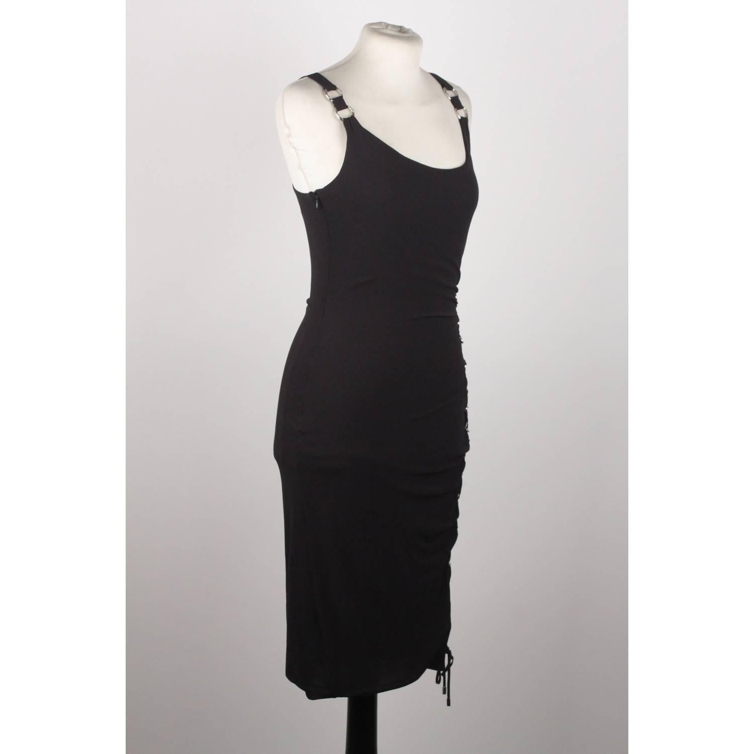 Versace Silk Sleeveless Little Black Dress with Lace Up Detail Size 40 In Excellent Condition In Rome, Rome