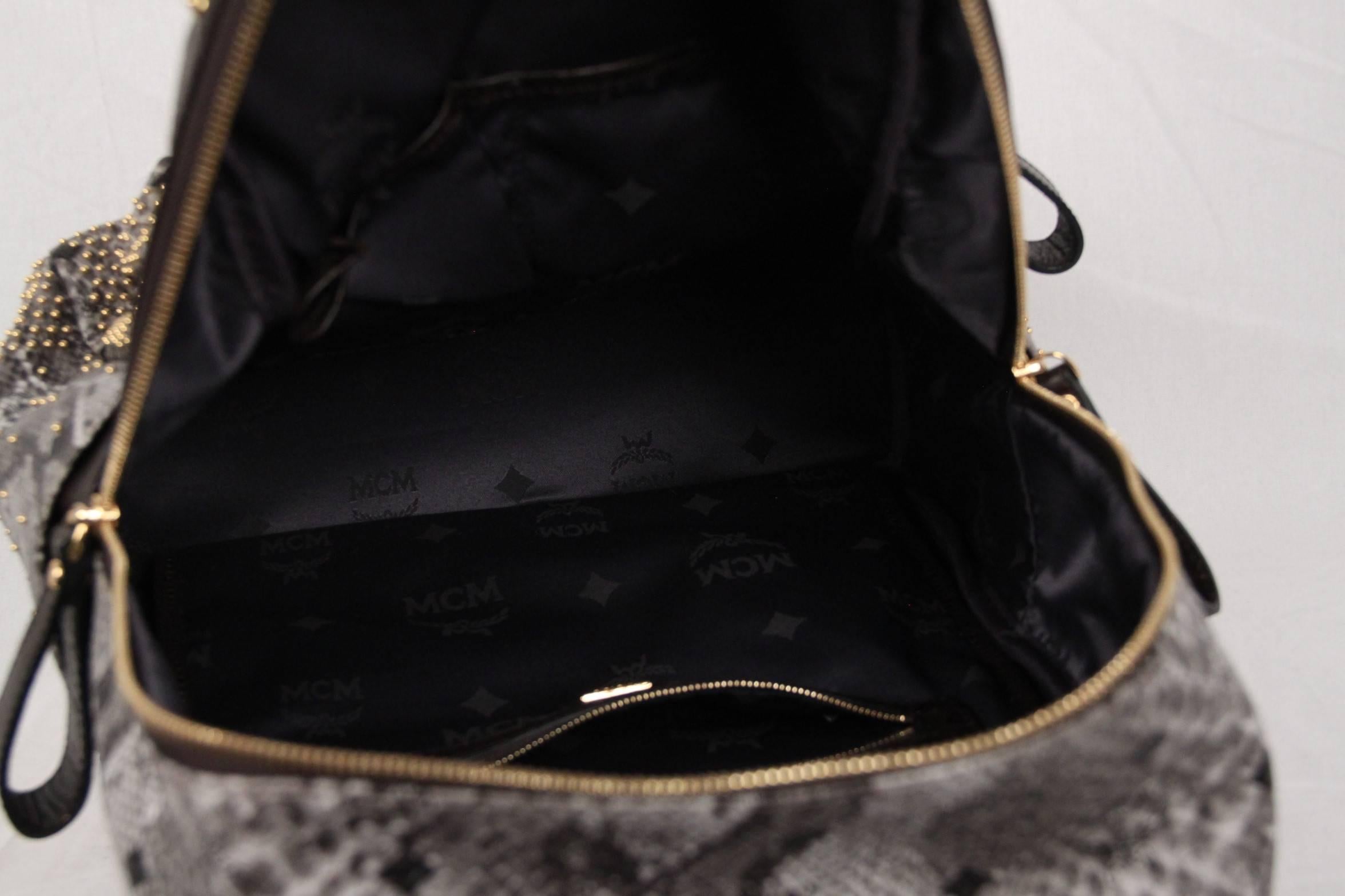 MCM MUNCHEN Python Canvas Stud Armour BACKPACK Shoulder Bag 4