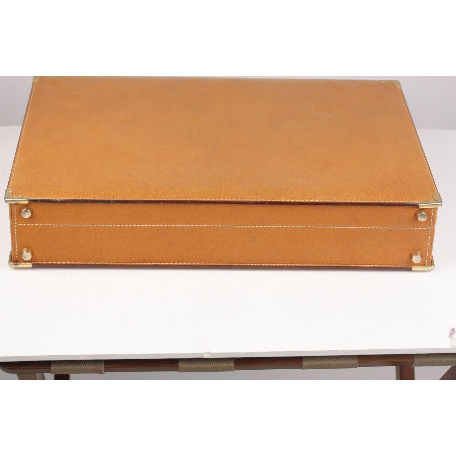 Orange GUCCI VINTAGE Tan Leather Hard Side Briefcase Work Bag