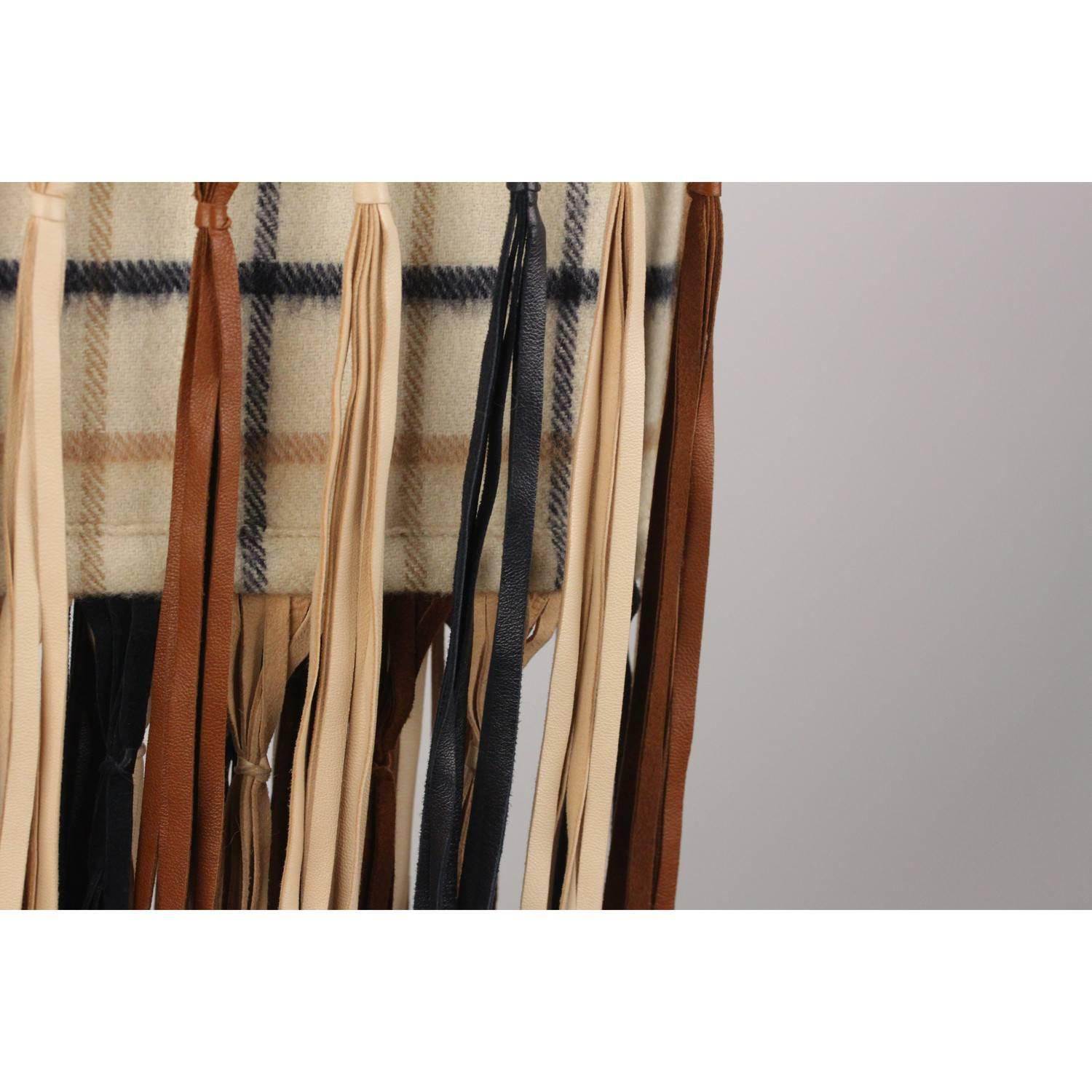 HERMES Vintage Cashmere & Wool Scarf with Leather Fringes In Excellent Condition In Rome, Rome