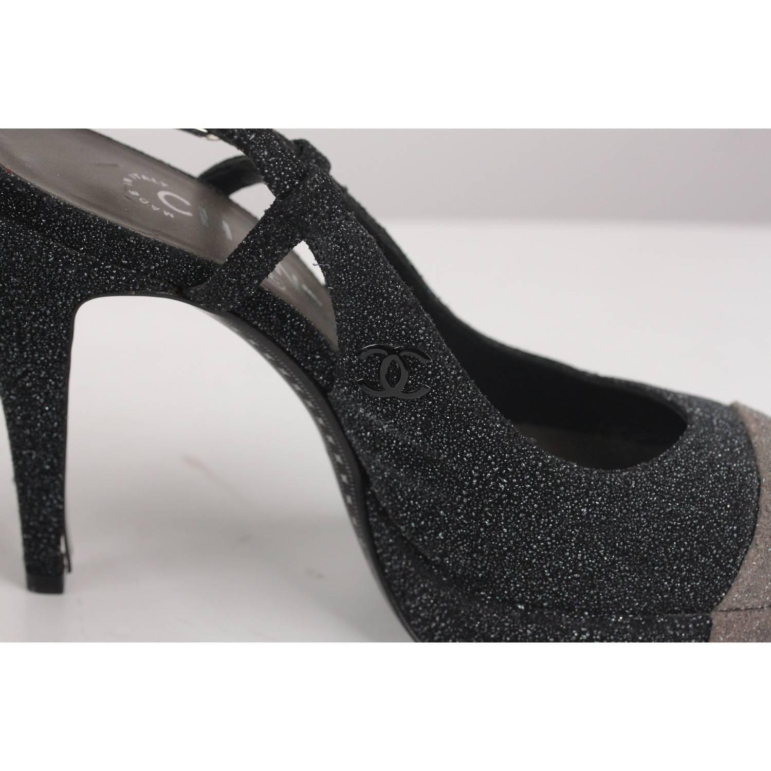 Chanel Gray Two Tone Glitter Cap Toe Slingback Pumps Heels Size 36C 1