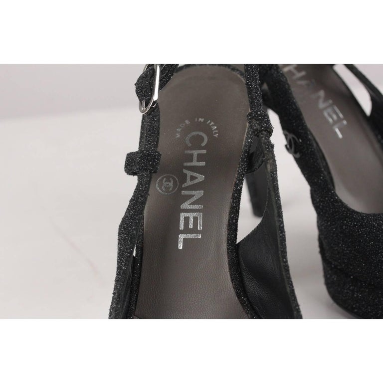 Chanel Gray Two Tone Glitter Cap Toe Slingback Pumps Heels Size 36C For ...