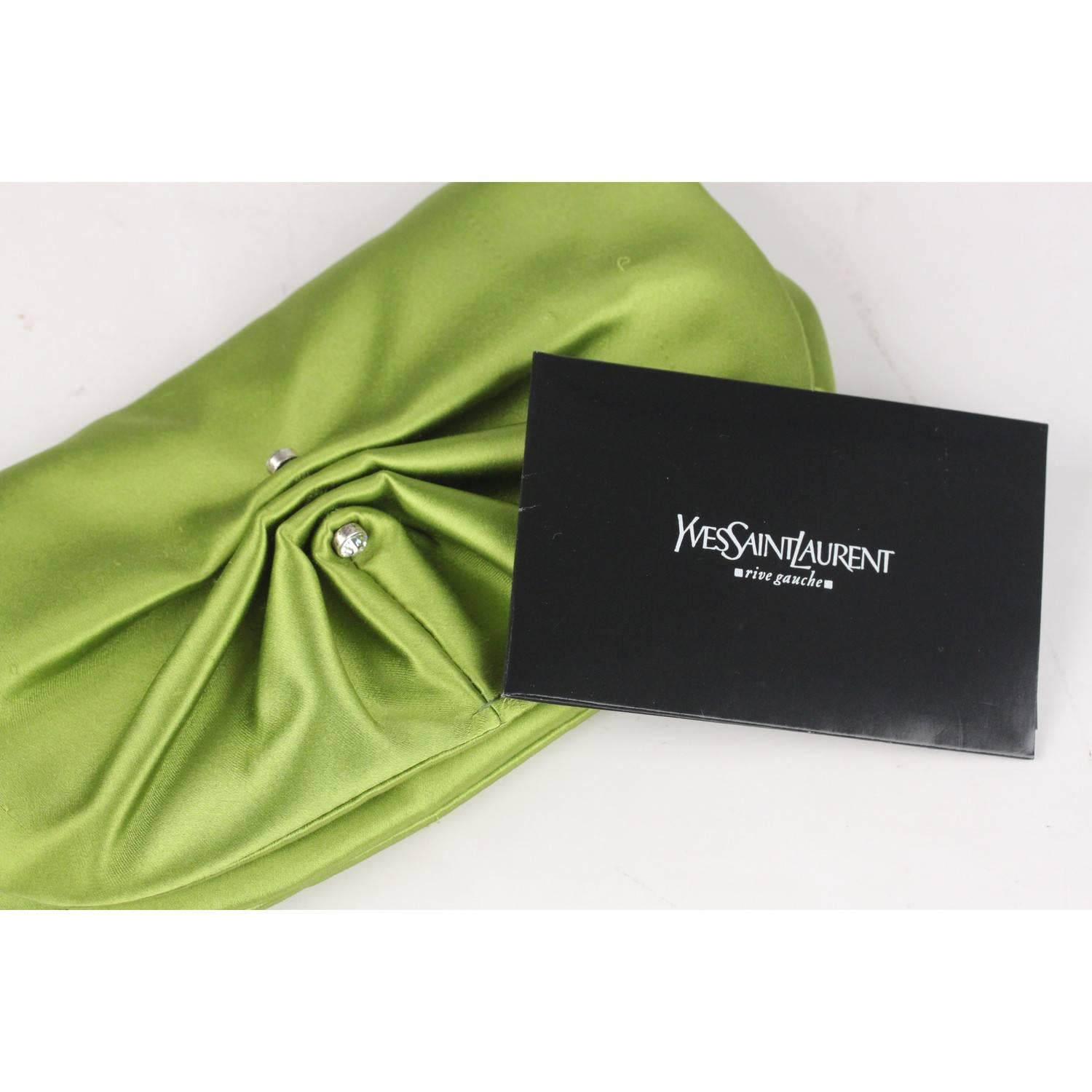 YVES SAINT LAURENT Green Satin Clutch Evening Bag with Crystals In Good Condition In Rome, Rome