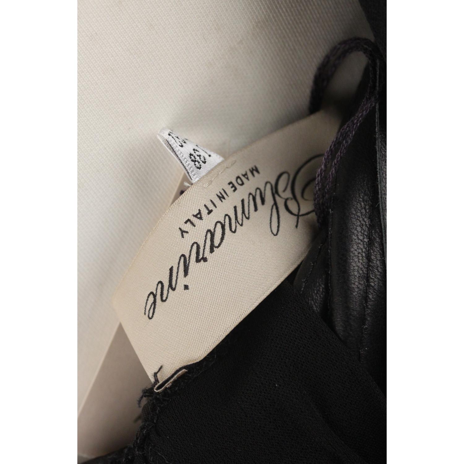 Blumarine Black Wool Long Sleeve Dress with Leather Trim Size 38 2